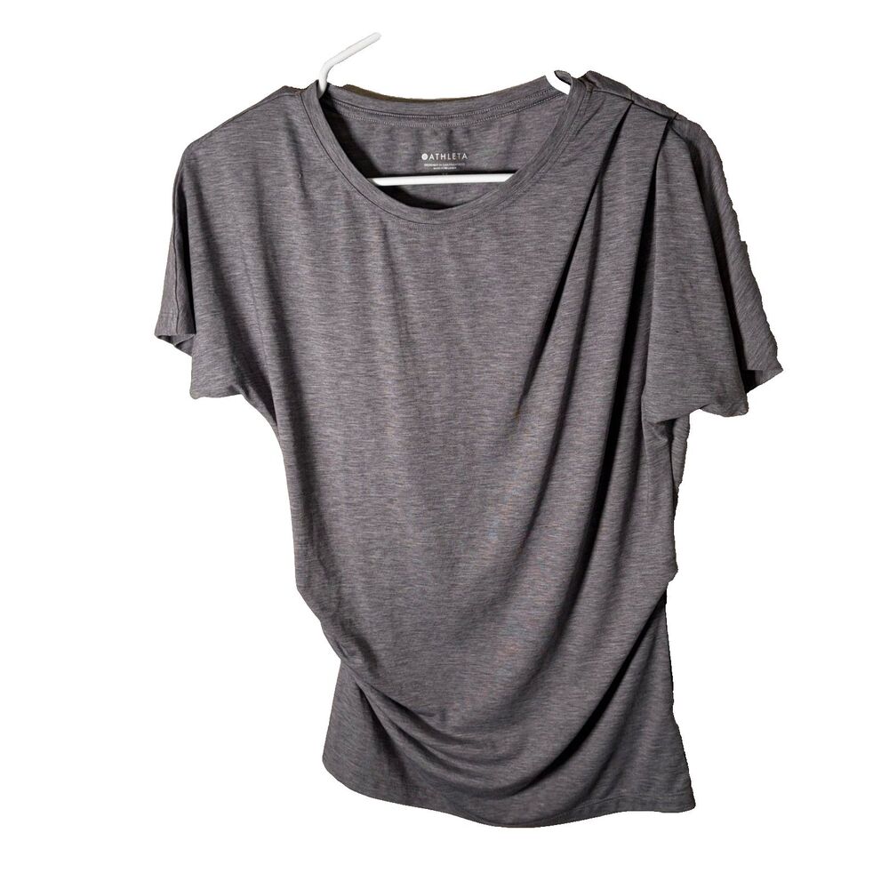 Athleta T-Shirt Women's XS Gray Ruched Short Sleeve Active Athletic Basic